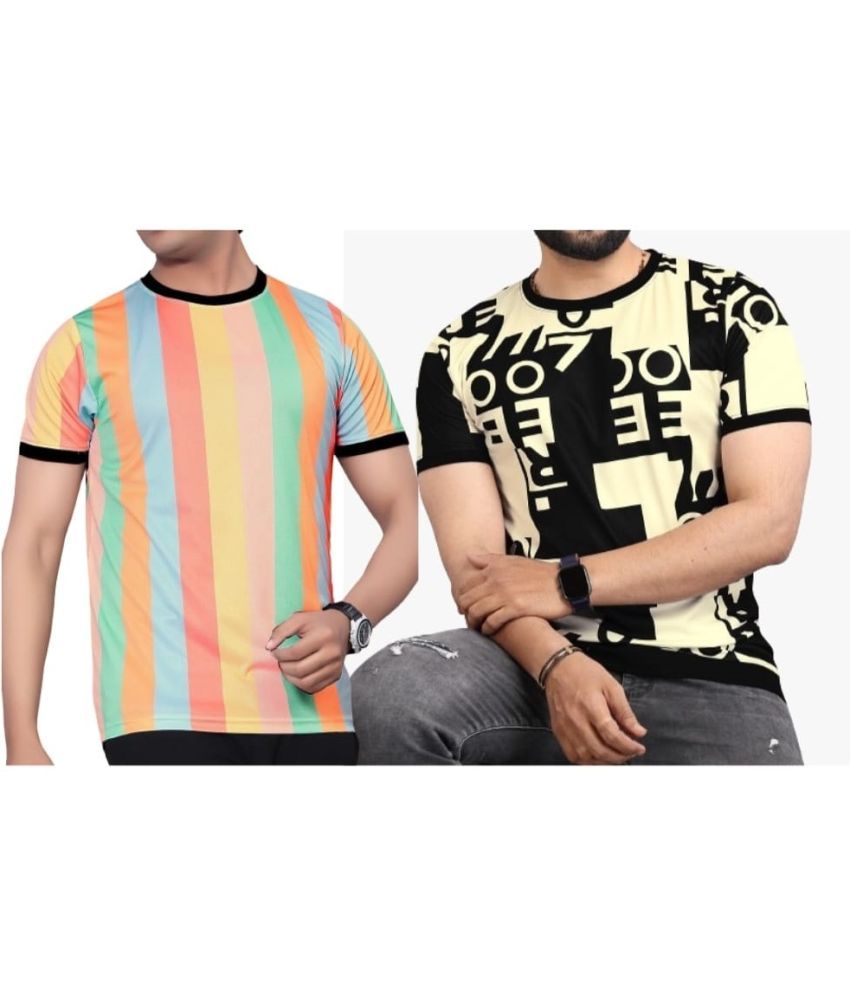     			FABRIPPLE Polyester Regular Fit Printed Half Sleeves Men's Round T-Shirt - Multicolor ( Pack of 1 )