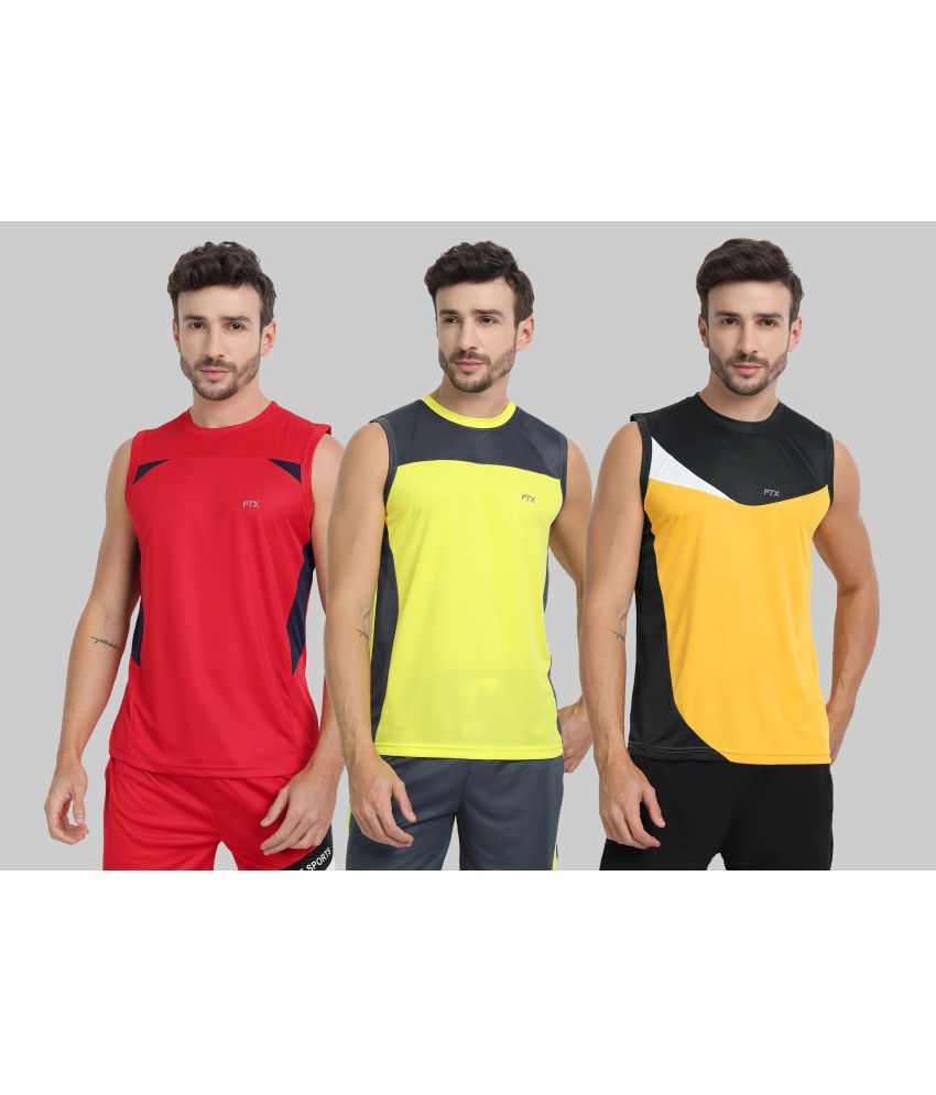     			FTX Pack of 3 Polyester Basic Vest For Men ( Gold )