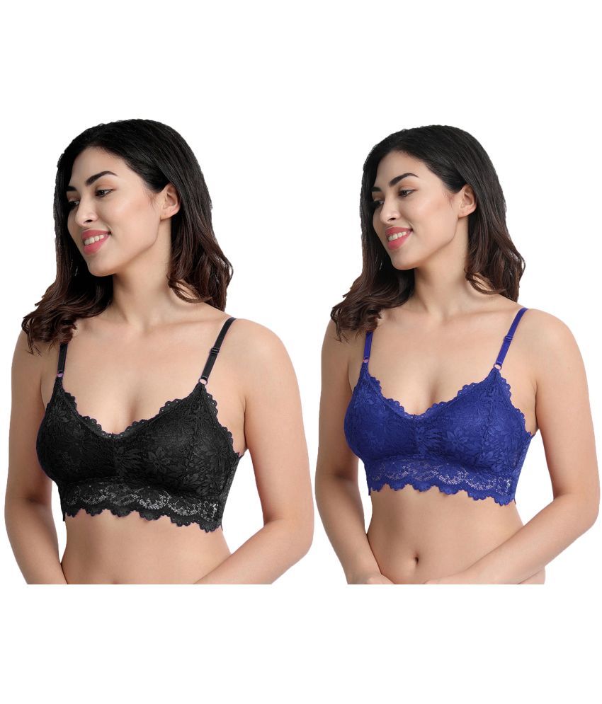     			Flenzy Pack of 2 Lace Lightly Padded Bralette Bra For Women ( Multicolor )