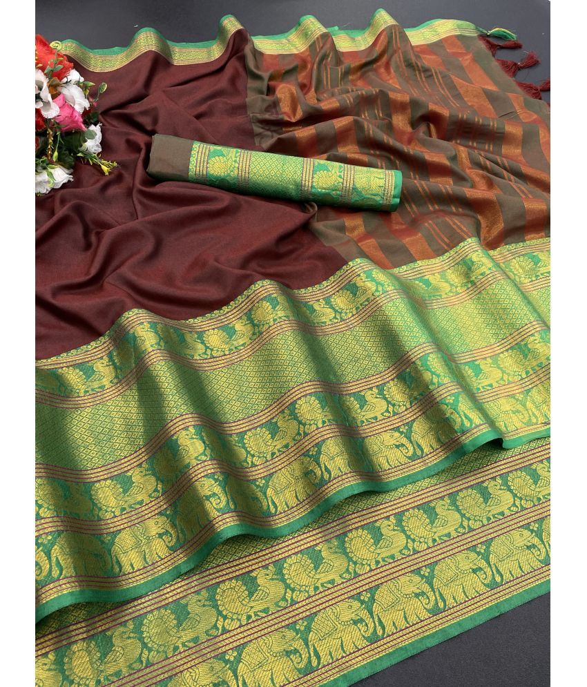     			Gullak Pack of 1 Art Silk Self Design Saree With Stitched Blouse ( Maroon )