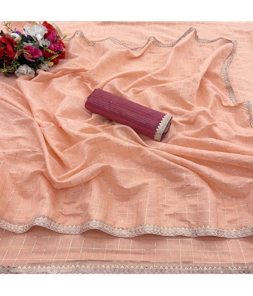     			Gullak Pack of 1 Chanderi Checks Saree With Blouse Piece ( Peach )