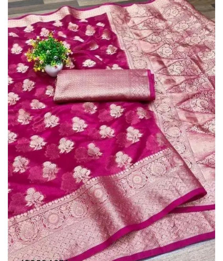     			Gullak Pack of 1 Organza Embellished Saree With Stitched Blouse ( Pink )