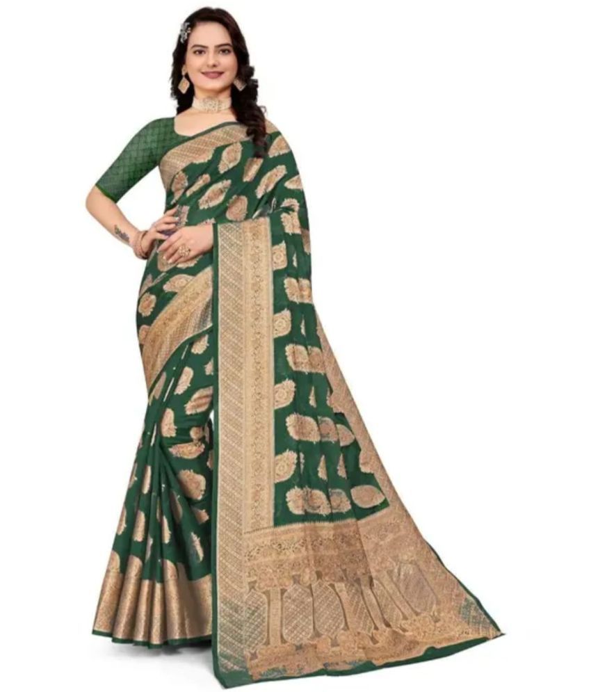     			Gullak Pack of 1 Organza Embellished Saree With Stitched Blouse ( Green )