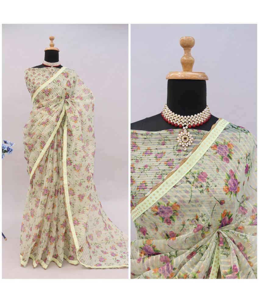     			Gullak Pack of 1 Organza Printed Saree With Blouse Piece ( Mint Green )