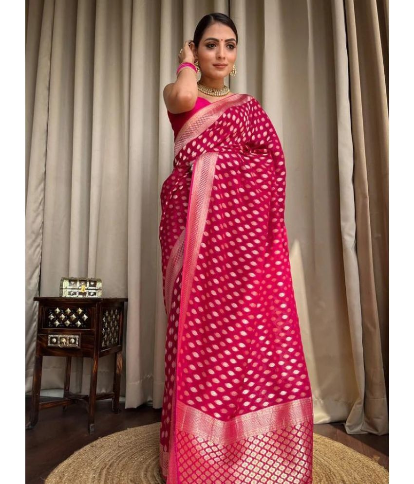     			KOMAL NX Pack of 1 Silk Blend Woven Saree With Blouse Piece ( Pink )