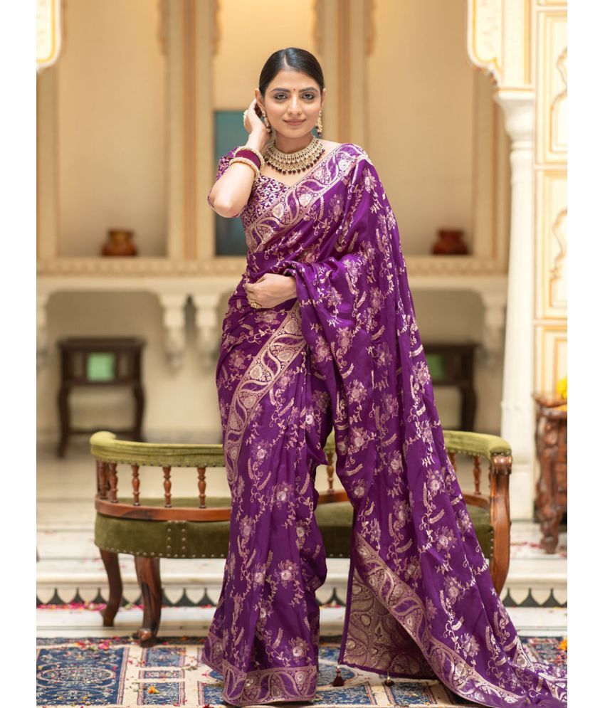     			KOMAL NX Pack of 1 Silk Blend Applique Saree With Blouse Piece ( Purple )