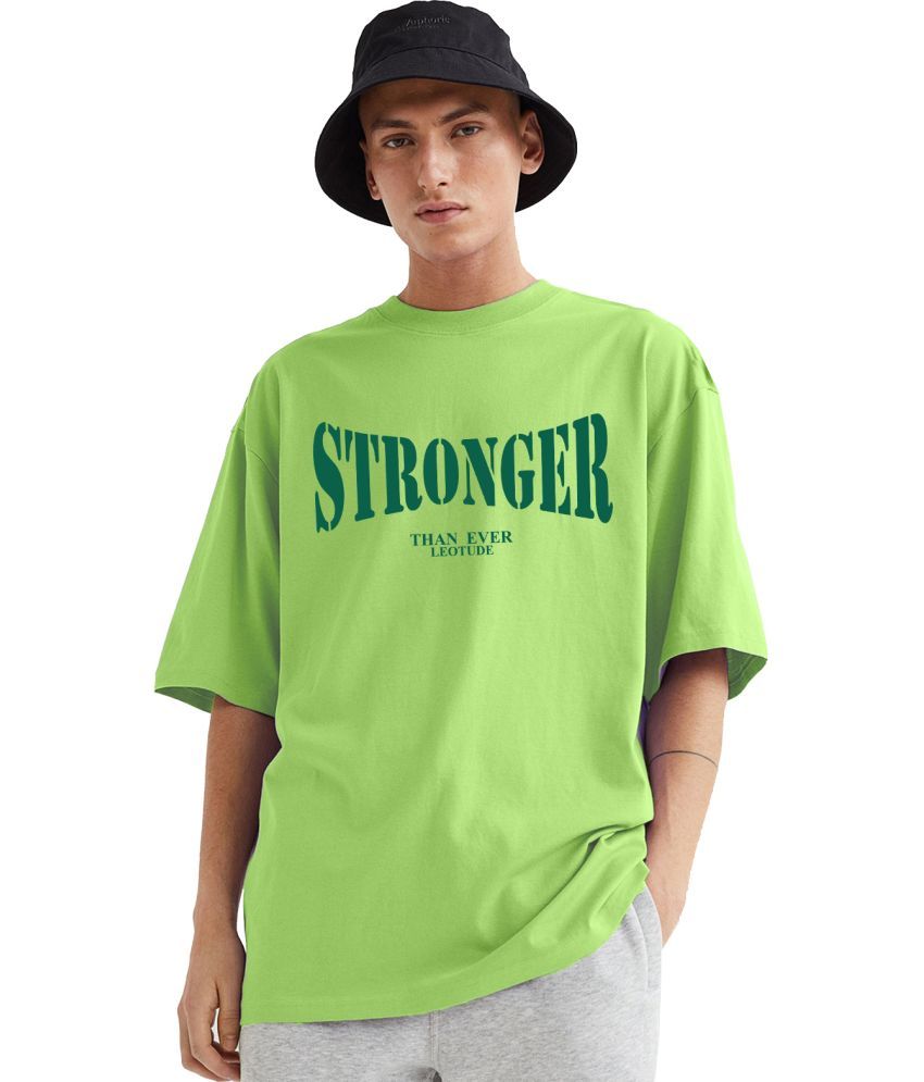     			Leotude Cotton Blend Oversized Fit Printed Half Sleeves Men's Round T-Shirt - Green ( Pack of 1 )