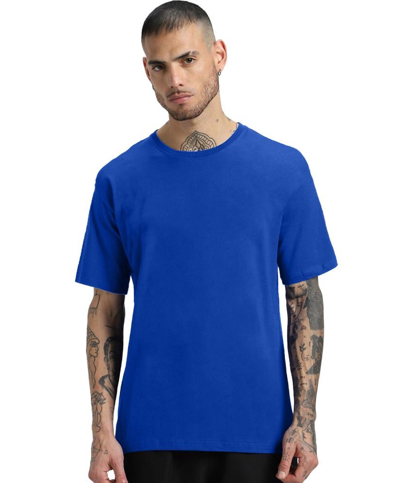     			Leotude Cotton Blend Oversized Fit Solid Half Sleeves Men's Round T-Shirt - Blue ( Pack of 1 )