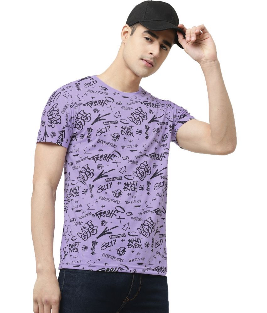     			Leotude Cotton Blend Regular Fit Printed Half Sleeves Men's Round T-Shirt - Purple ( Pack of 1 )