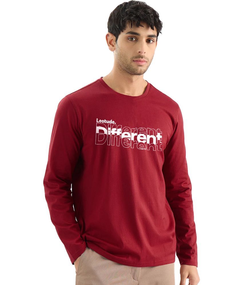     			Leotude Cotton Blend Regular Fit Printed Full Sleeves Men's Round T-Shirt - Maroon ( Pack of 1 )