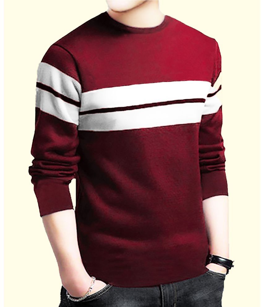     			Leotude Cotton Blend Regular Fit Striped Full Sleeves Men's Round T-Shirt - Maroon ( Pack of 1 )