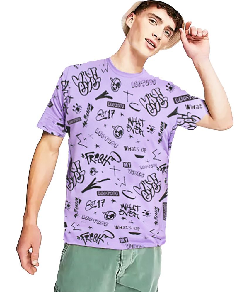     			Leotude Cotton Blend Regular Fit Printed Half Sleeves Men's Round T-Shirt - Purple ( Pack of 1 )