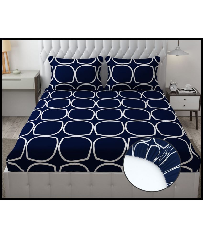     			NeLeo Poly Cotton Abstract Printed Fitted 1 Bedsheet with 2 Pillow Covers ( Queen Size ) - Blue