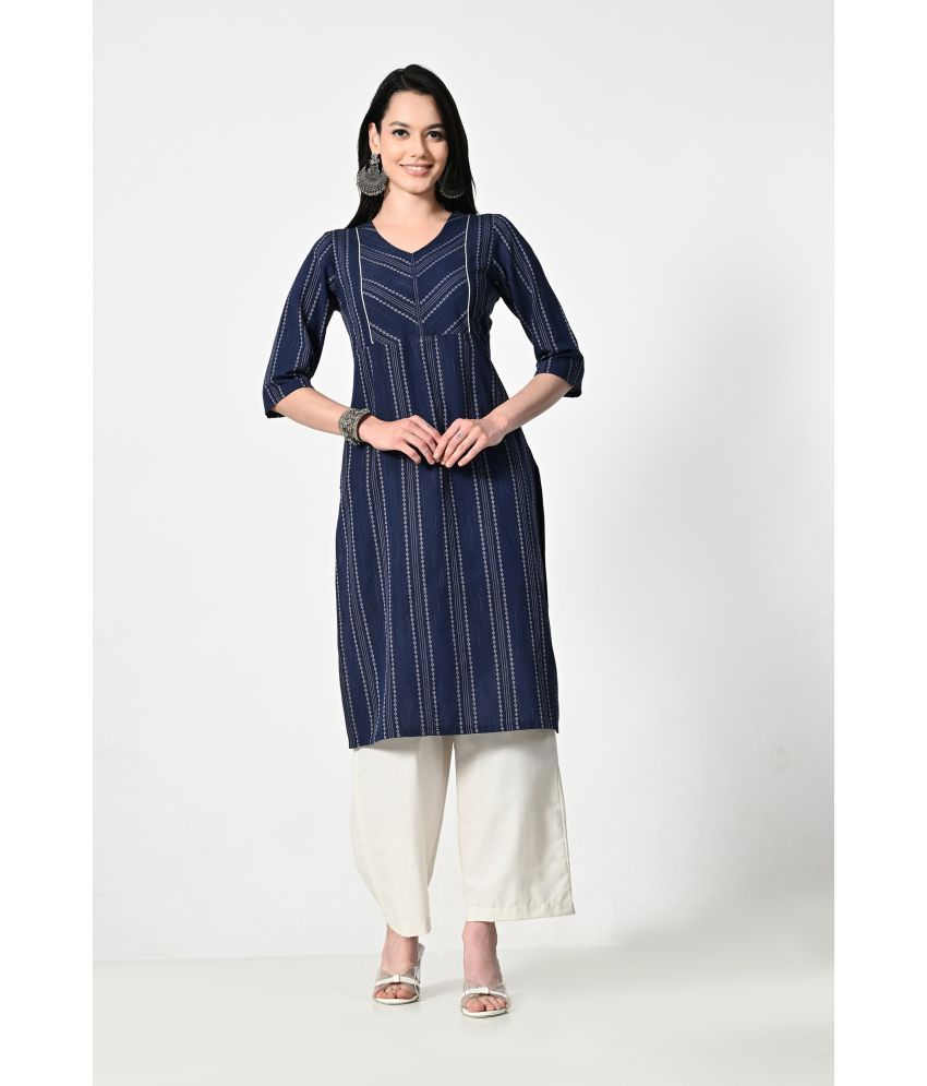     			OTIRA Pack of 1 Cotton Blend Printed A-line Women's Kurti - ( Blue )