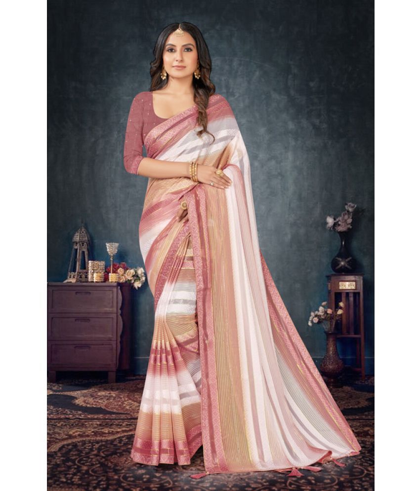     			Sanwariya Silks Pack of 1 Chiffon Striped Saree With Blouse Piece ( Peach )