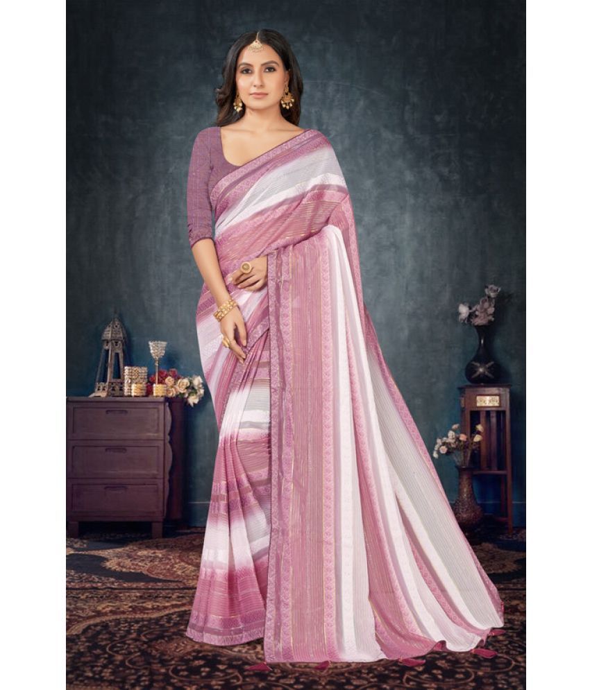     			Sitanjali Lifestyle Pack of 1 Chiffon Striped Saree With Blouse Piece ( Wine )