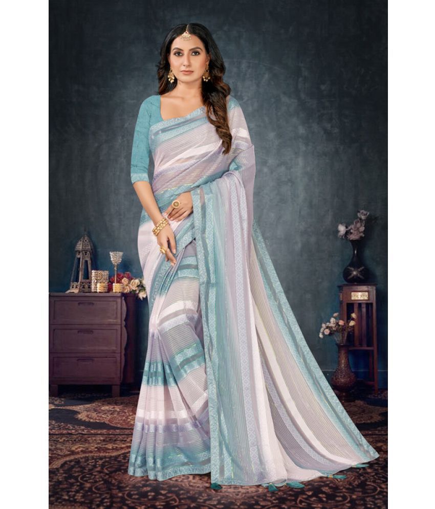     			Sitanjali Pack of 1 Chiffon Striped Saree With Blouse Piece ( SkyBlue )