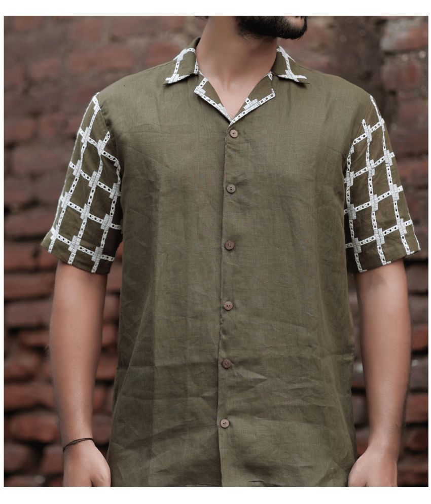     			VERTUSY Linen Regular Fit Embroidered Half Sleeves Men's Casual Shirt - Olive ( Pack of 1 )