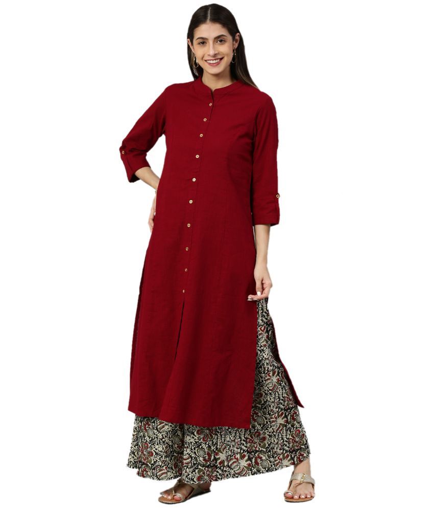     			Yash Gallery Cotton Solid Kurti With Palazzo Women's Stitched Salwar Suit - Maroon ( Pack of 1 )