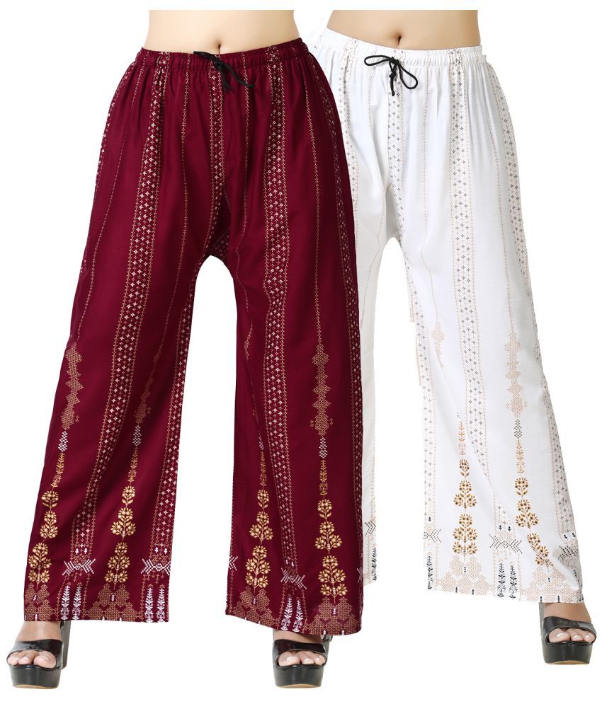     			lasafiya Pack of 2 Rayon Straight Women's Palazzos ( White )