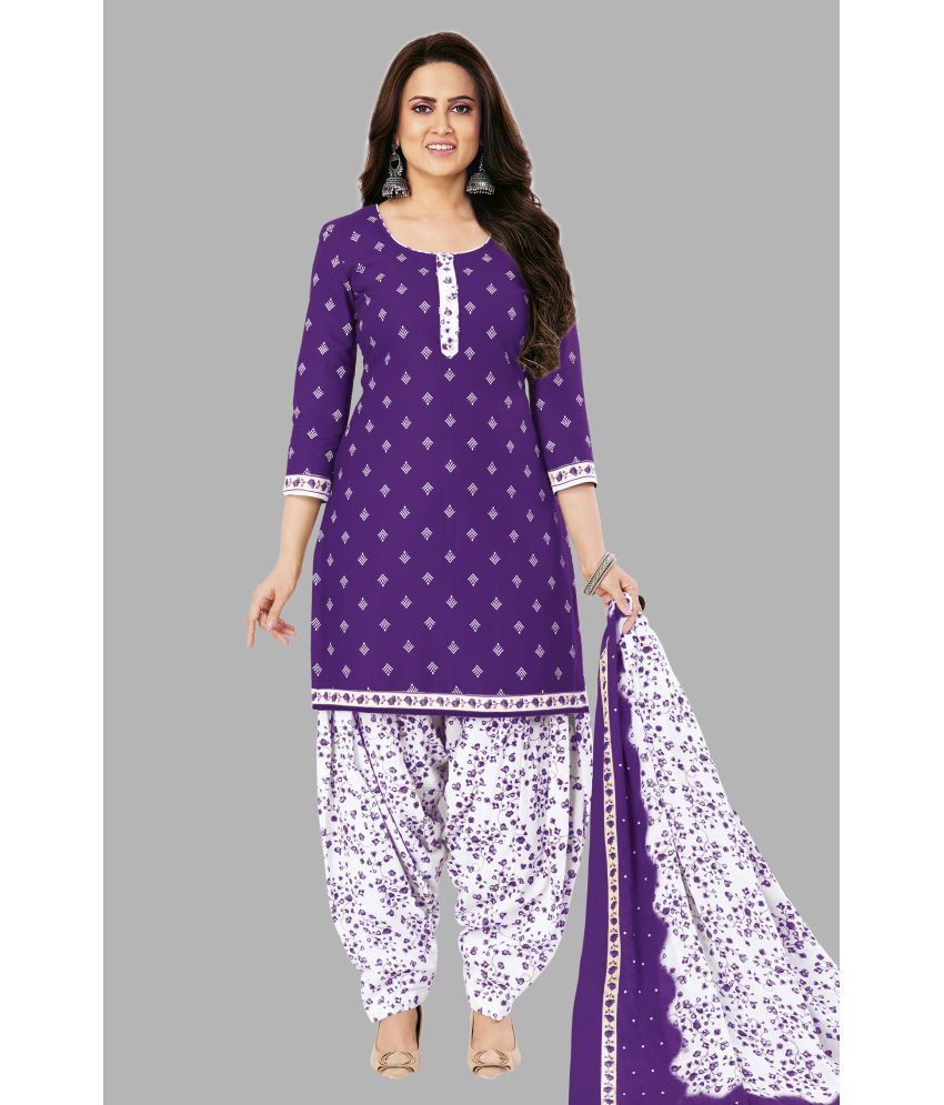     			shree jeenmata collection Unstitched Cotton Printed Dress Material - Purple ( Pack of 1 )