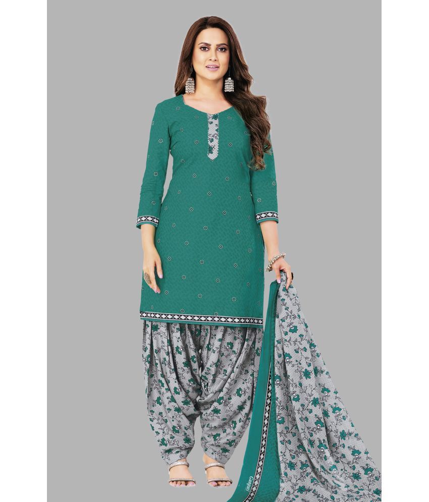     			shree jeenmata collection Unstitched Cotton Printed Dress Material - Green ( Pack of 1 )