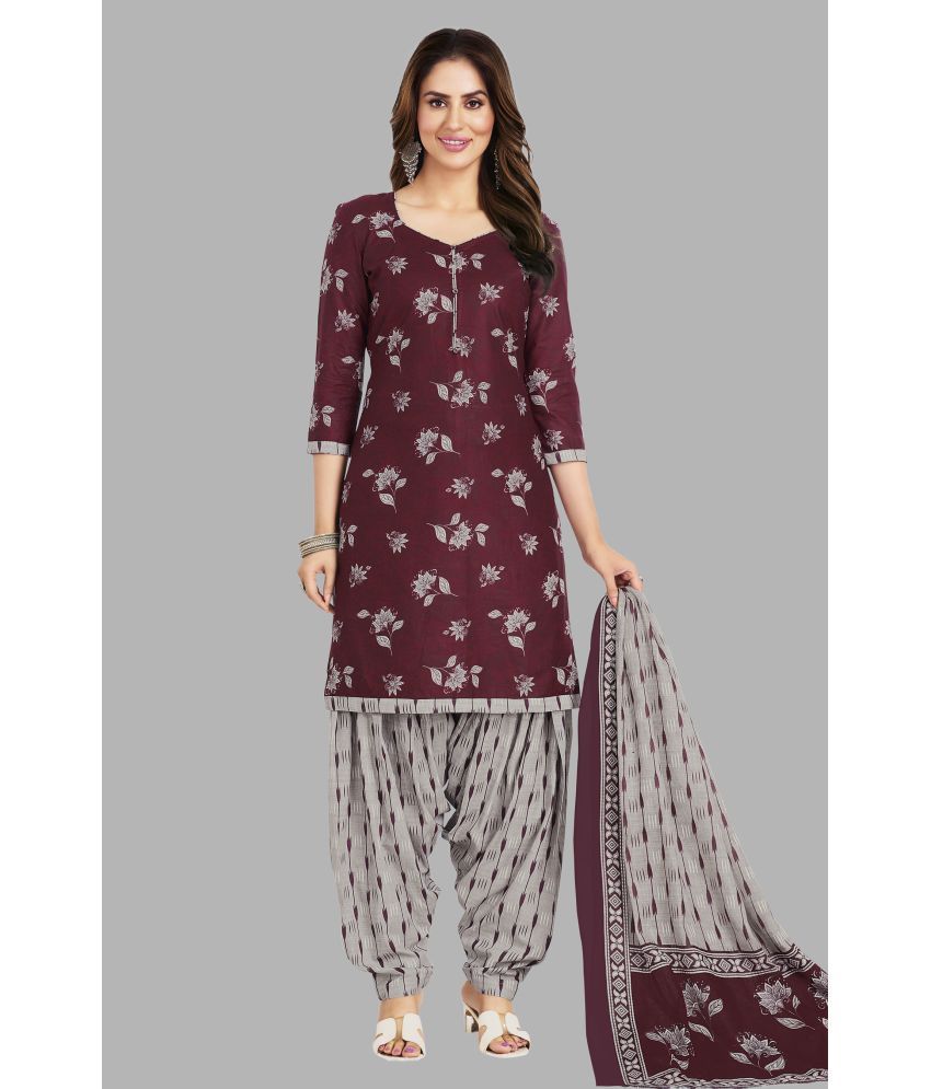     			shree jeenmata collection Unstitched Cotton Printed Dress Material - Maroon ( Pack of 1 )