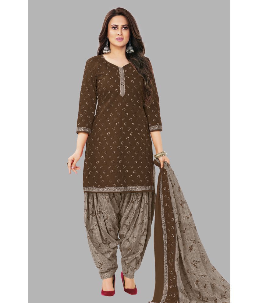     			shree jeenmata collection Unstitched Cotton Printed Dress Material - Coffee ( Pack of 1 )