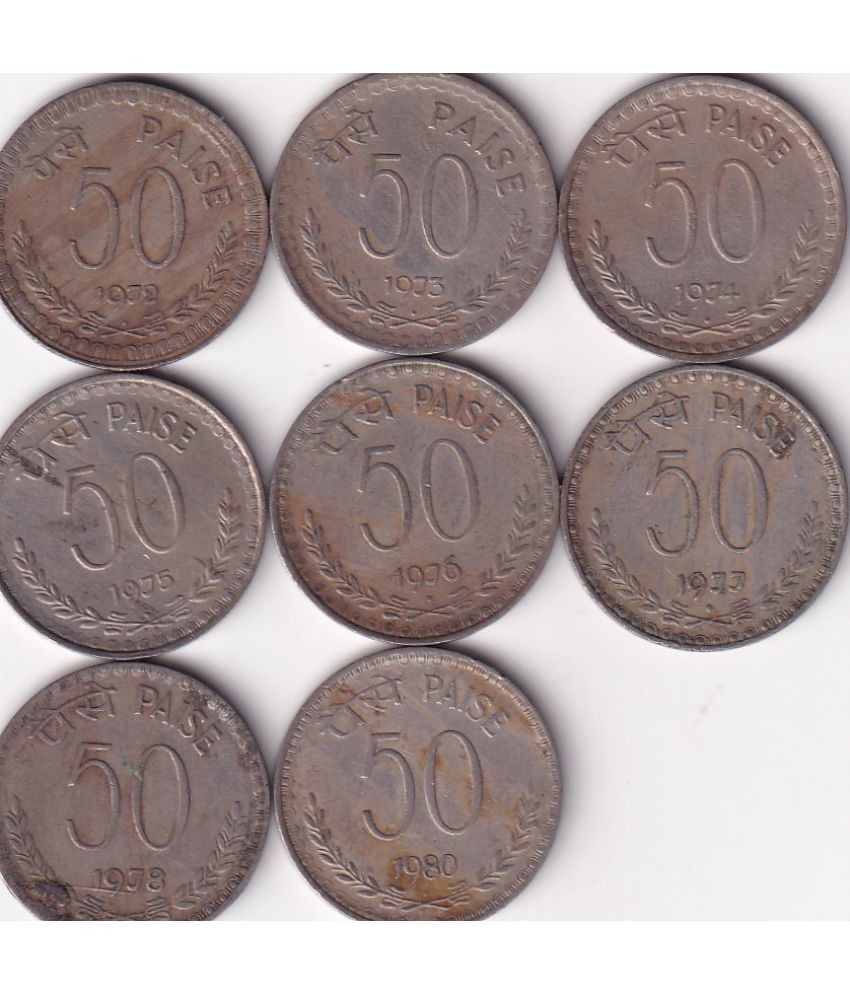     			8 DIFFERENT DATES 50 PAISE OLD VARIETY RARE SET INDIA