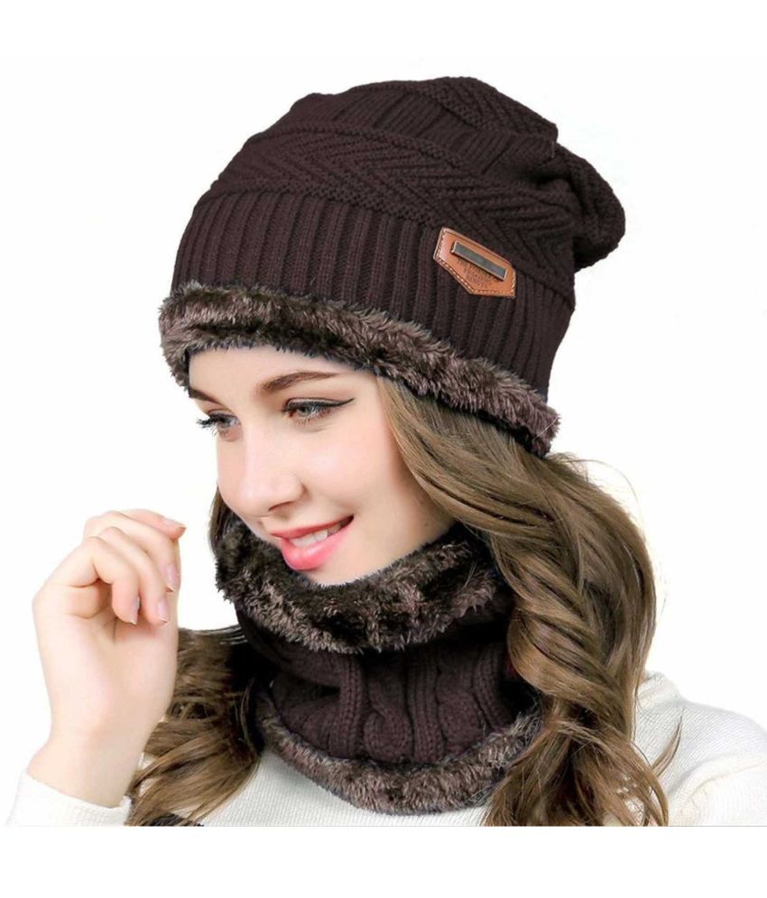     			AKSMIT Brown Woollen Women's Cap ( Pack of 2 )