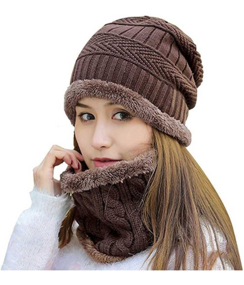     			AKSMIT Brown Woollen Women's Cap ( Pack of 2 )