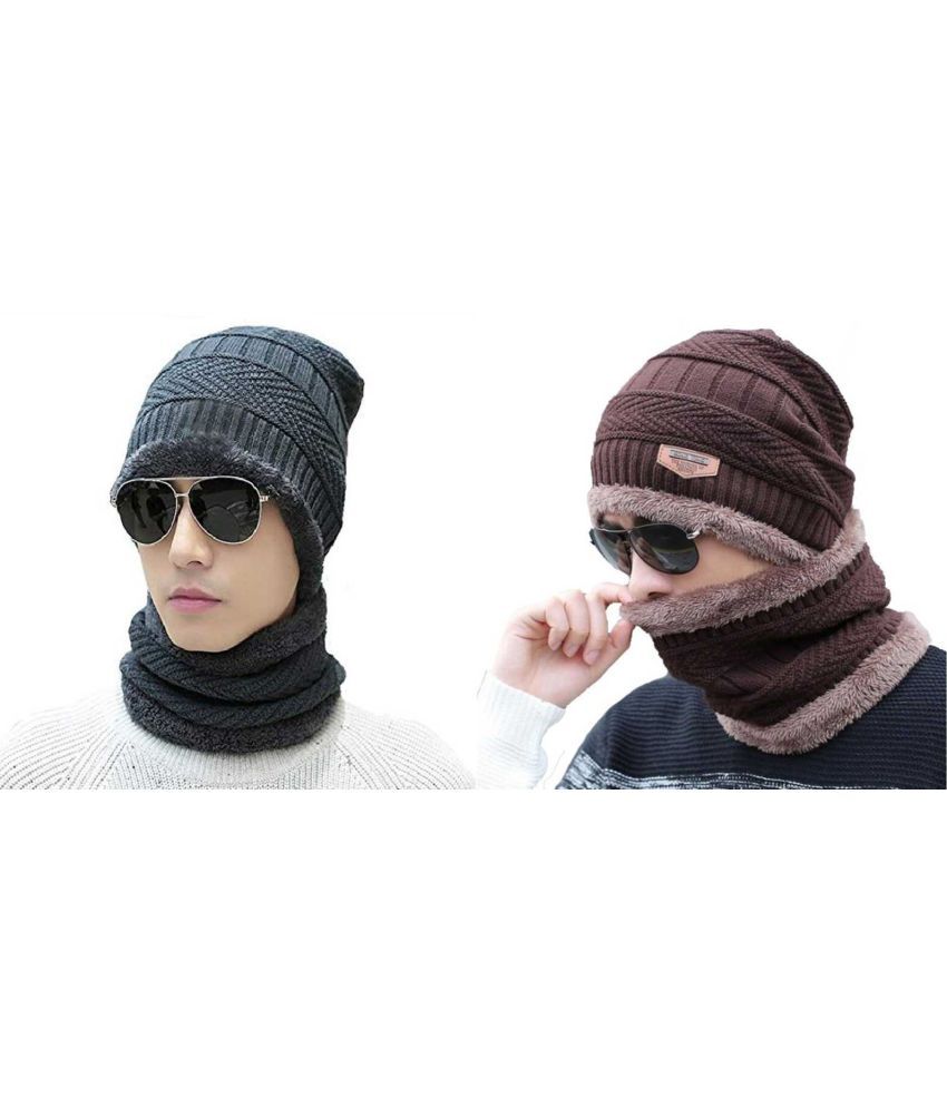     			AKSMIT Gray Woollen Women's Cap ( Pack of 2 )