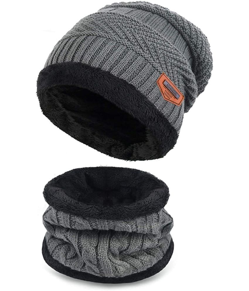     			AKSMIT Gray Woollen Women's Cap ( Pack of 2 )