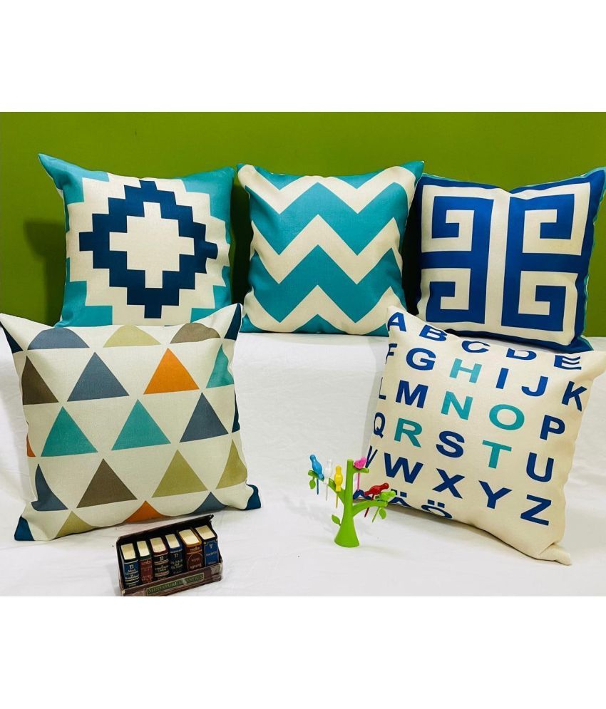     			Awesome Craft Set of 5 Polyester Geometric Square Cushion Cover (40X40)cm - Multicolor