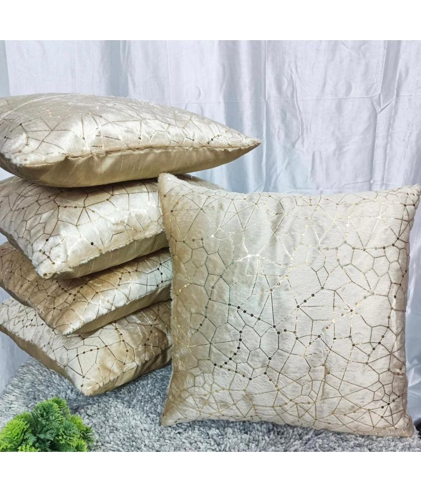     			Awesome Craft Set of 5 Polyester Abstract Square Cushion Cover (40X40)cm - Cream