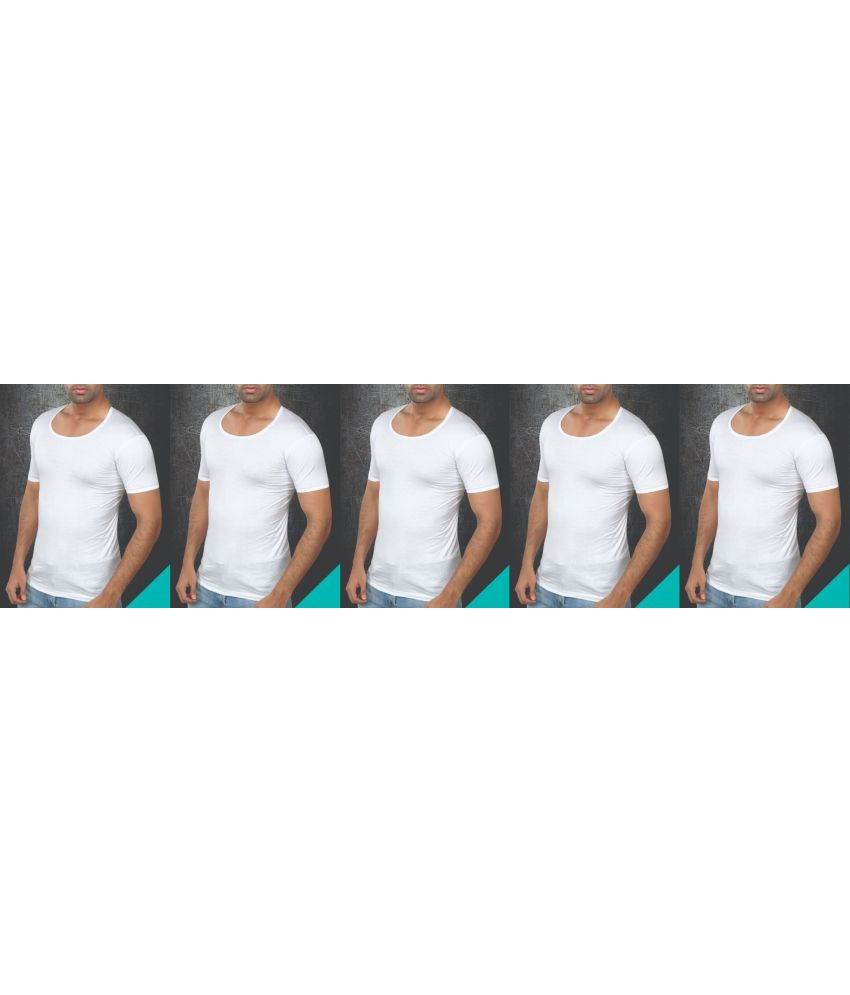     			D1 DIFFERENT ONE Pack of 5 Cotton Basic Vest For Men ( White )