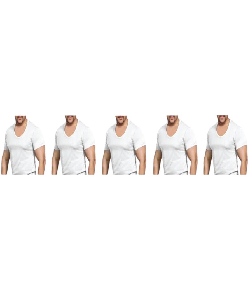     			D1 DIFFERENT ONE Pack of 5 Cotton Basic Vest For Men ( White )