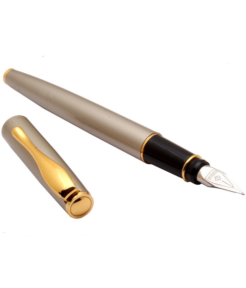     			Hero 831 Nickel Satin Silver Body Aeromatic Fountain Pen With Fine Nib & Golden Trims