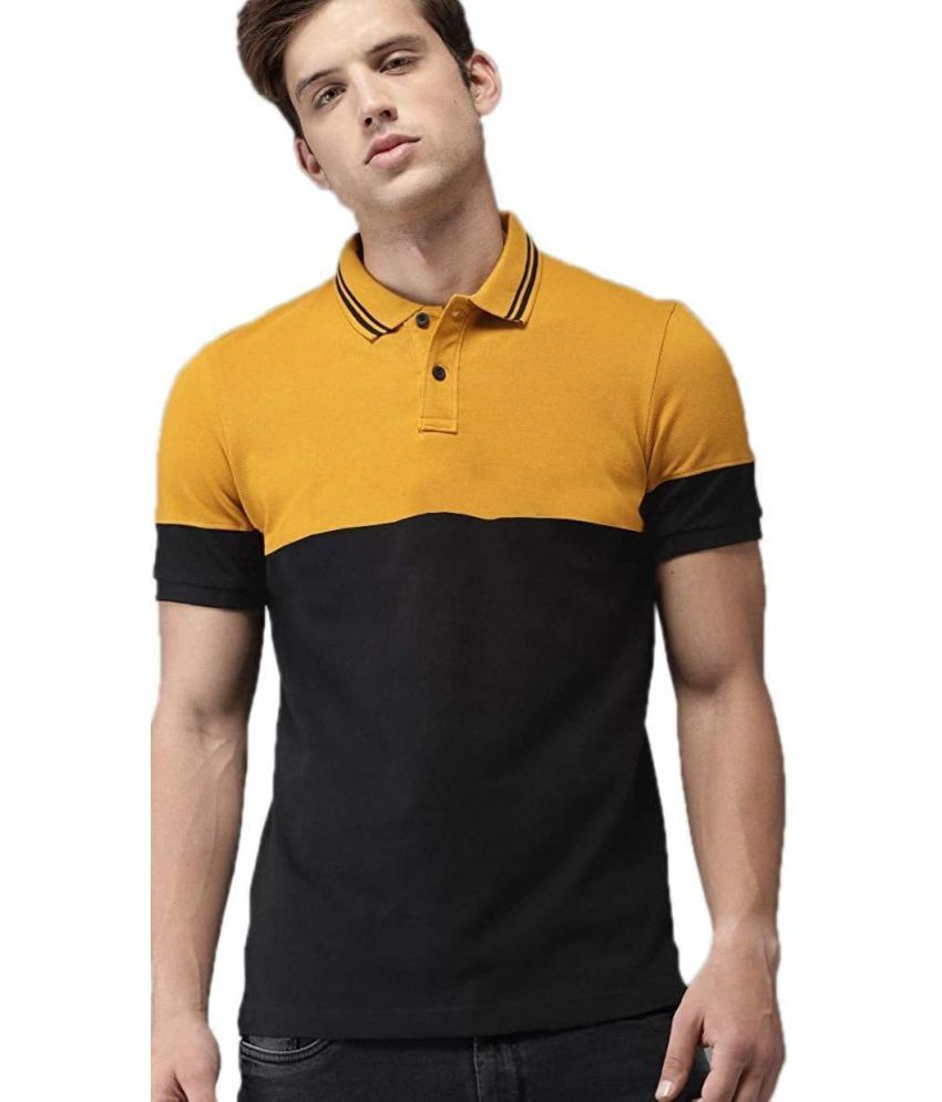     			Leotude Pack of 1 Cotton Blend Regular Fit Colorblock Half Sleeves Men's Polo T Shirt ( Mustard )