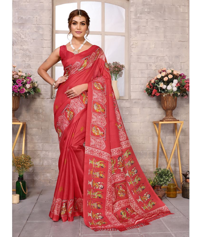     			Yashika Pack of 1 Art Silk Printed Saree With Blouse Piece ( Red )