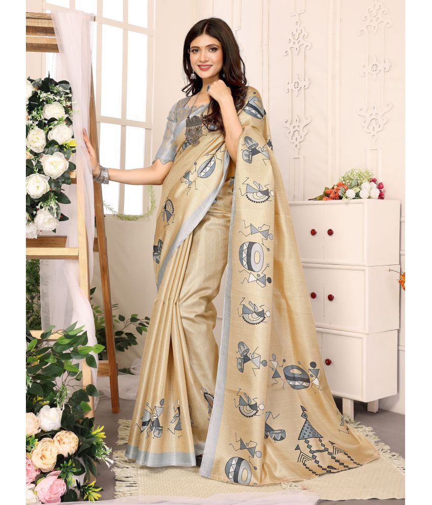     			Yashika Pack of 1 Art Silk Printed Saree With Blouse Piece ( Cream )