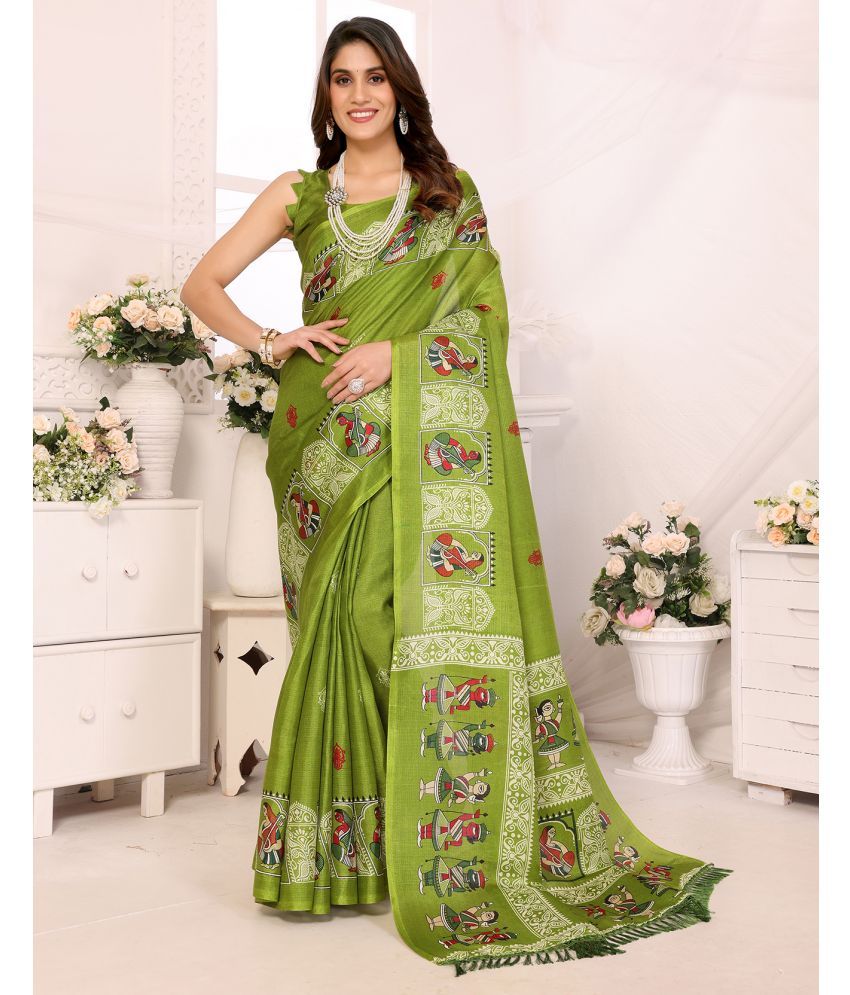     			Yashika Pack of 1 Art Silk Printed Saree With Blouse Piece ( Green )