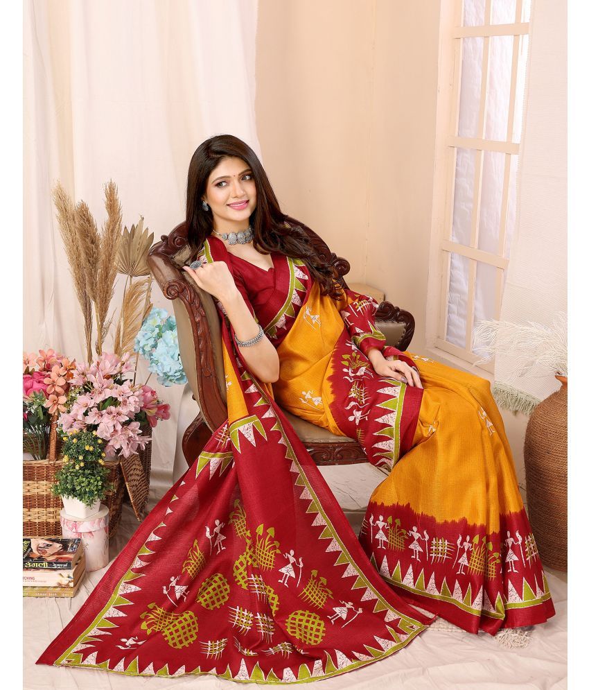     			Yashika Pack of 1 Art Silk Printed Saree With Blouse Piece ( Yellow )