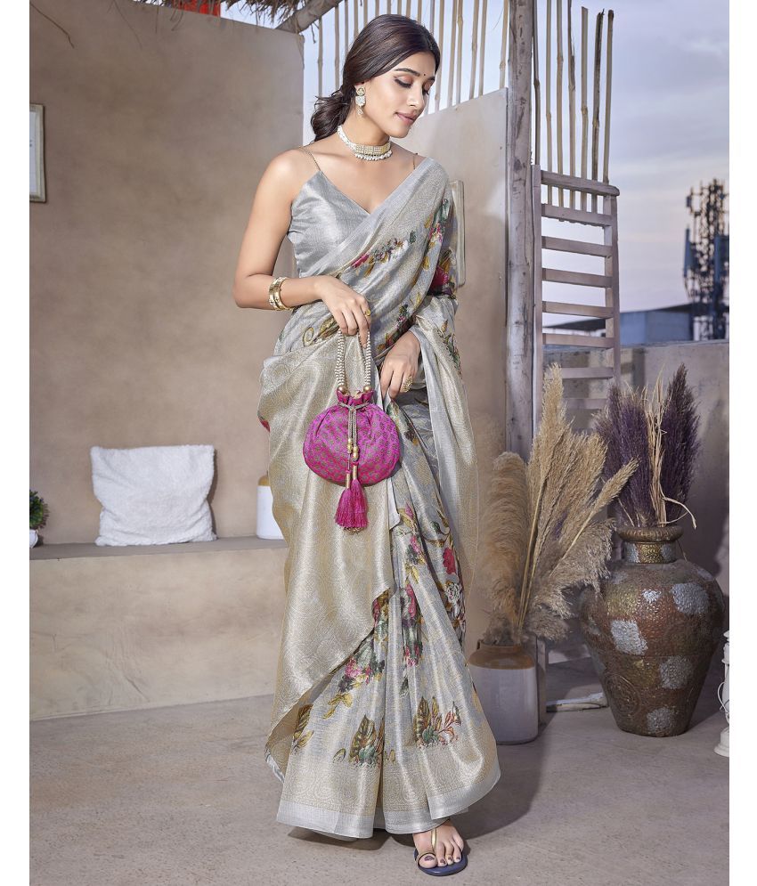     			Yashika Pack of 1 Art Silk Printed Saree With Blouse Piece ( Grey )