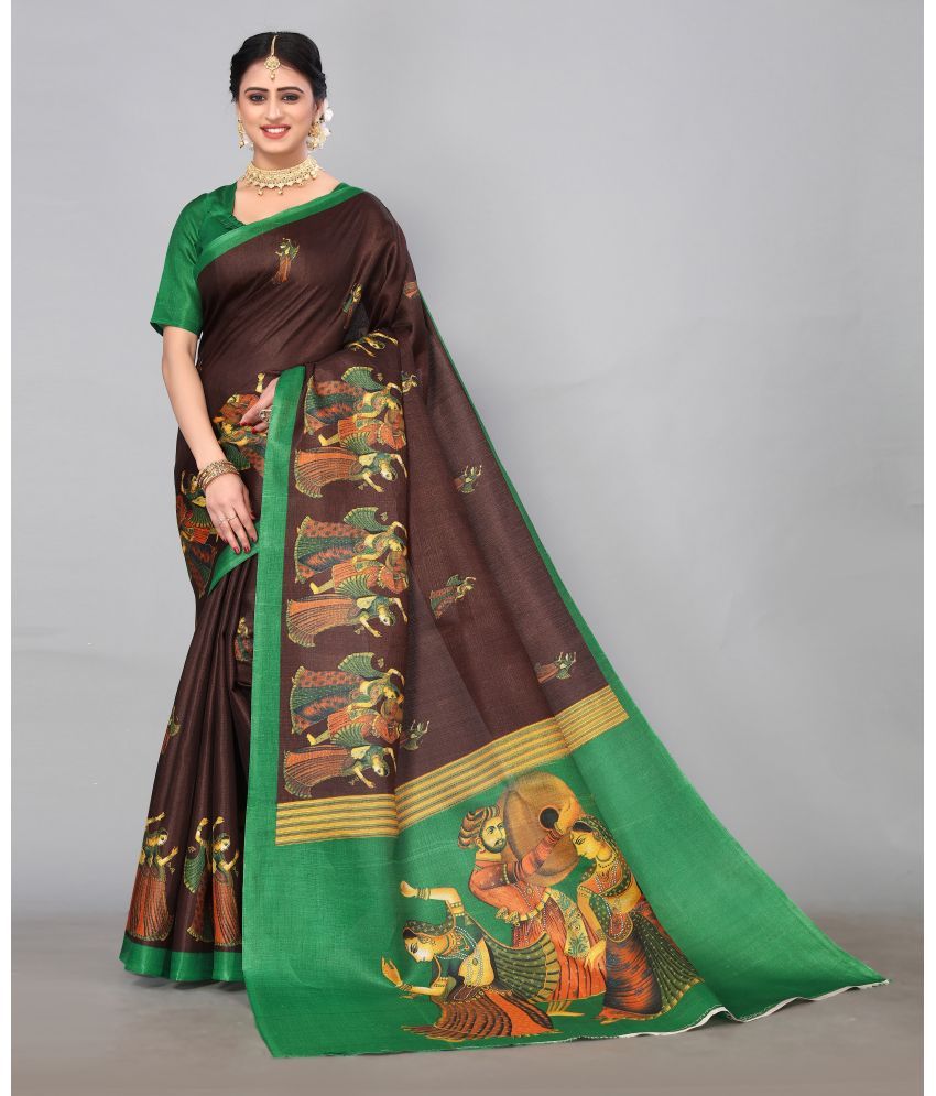     			Yashika Pack of 1 Art Silk Printed Saree With Blouse Piece ( Brown )