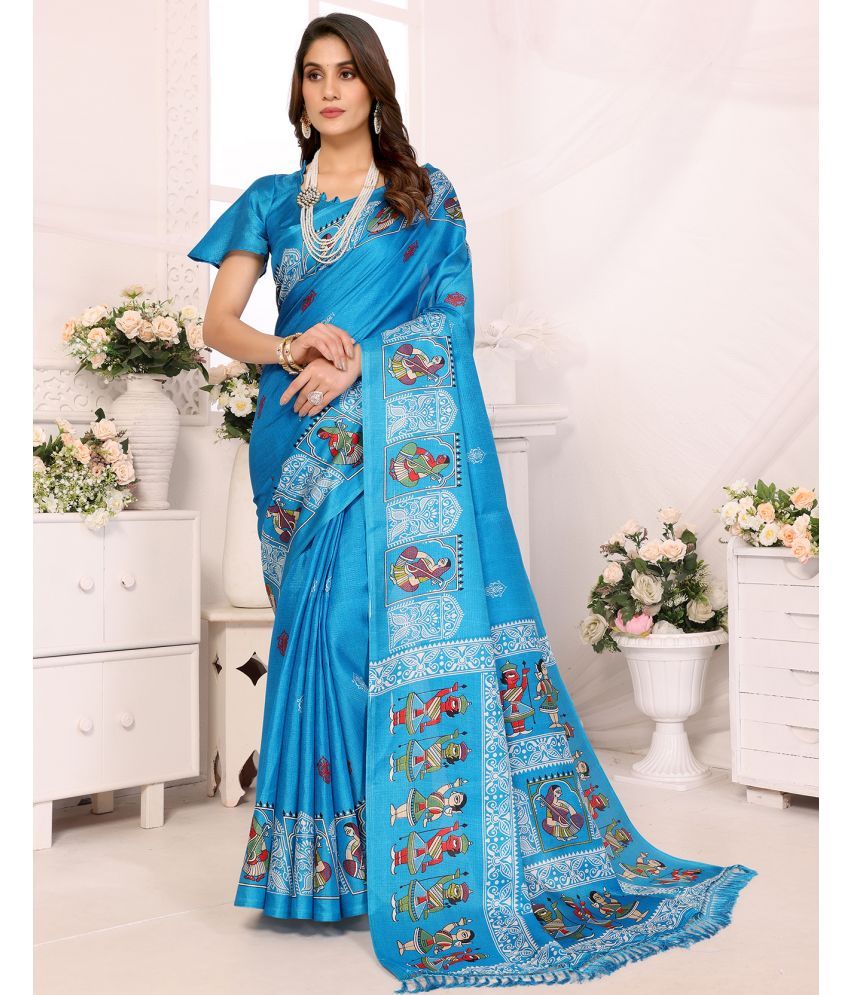     			Yashika Pack of 1 Art Silk Printed Saree With Blouse Piece ( Blue )