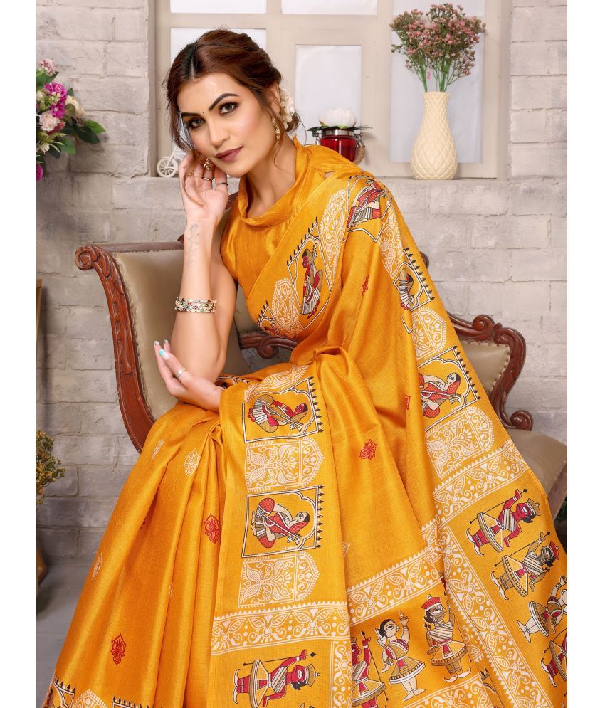     			Yashika Pack of 1 Art Silk Printed Saree With Blouse Piece ( Yellow )