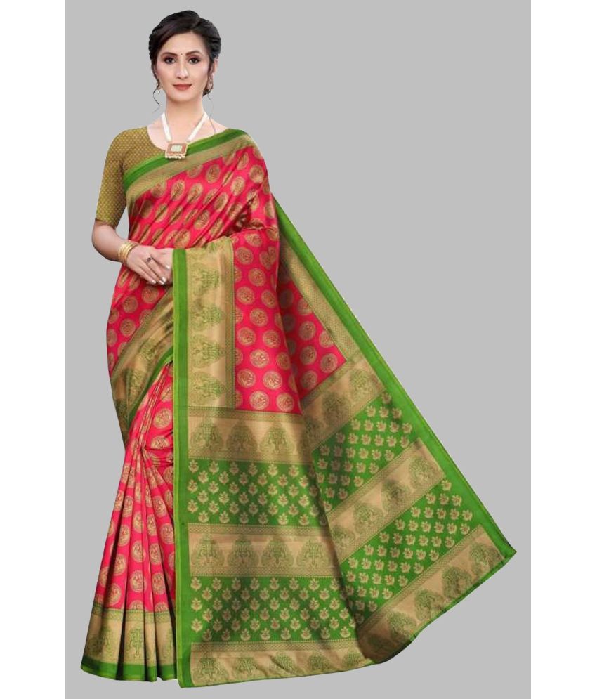     			Yashika Pack of 1 Art Silk Printed Saree With Blouse Piece ( Pink )