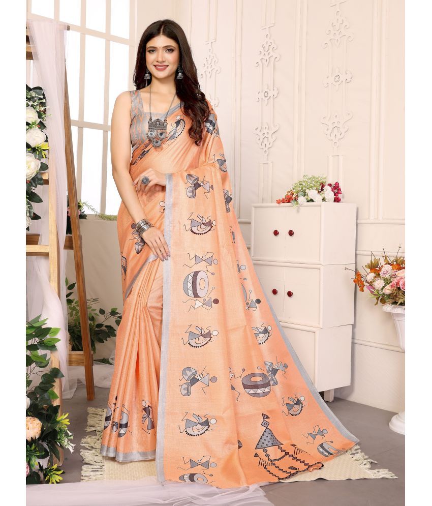     			Yashika Pack of 1 Art Silk Printed Saree With Blouse Piece ( Orange )