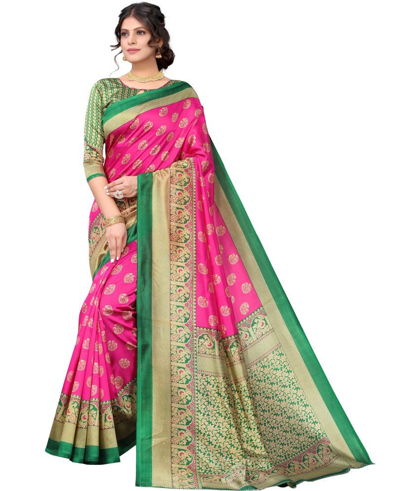     			Yashika Pack of 1 Art Silk Printed Saree With Blouse Piece ( Pink )